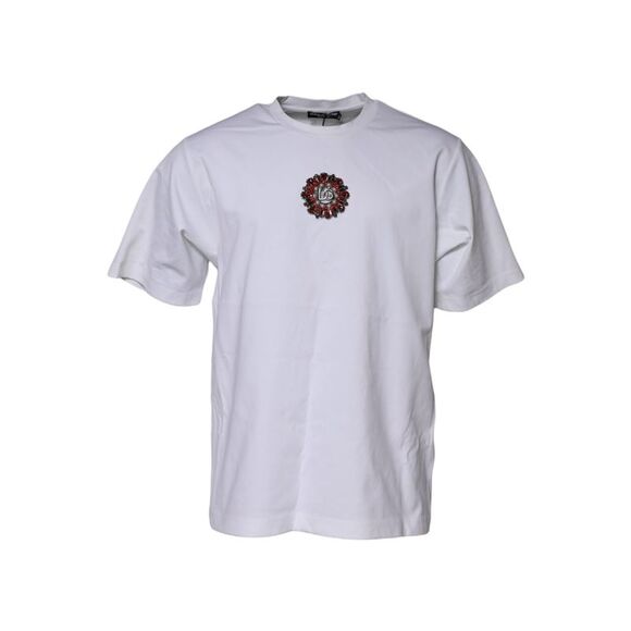 Dolce & Gabbana White Logo Embellish Short Sleeves Men's T-shirt (Pre-Owned)